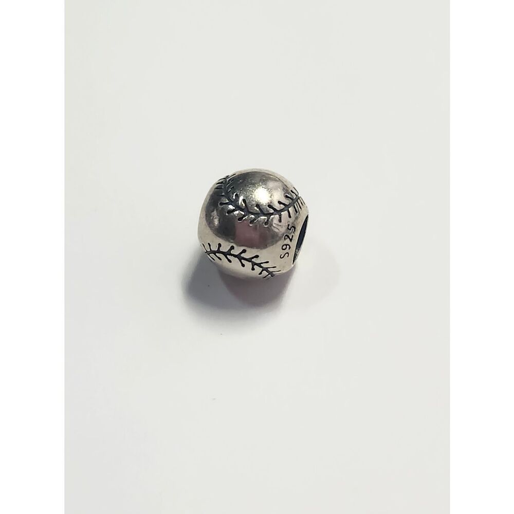 Sterling Silver Baseball Charm Bead - S925